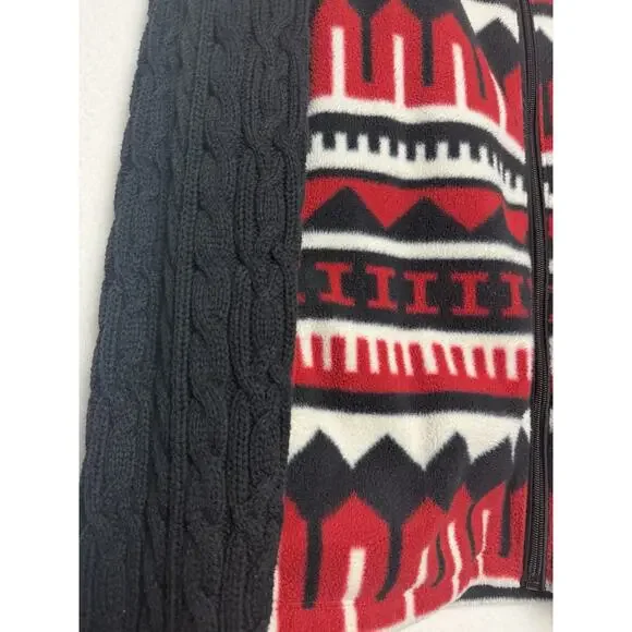 Ralph Lauren Active Black Red Cream Fleece Cableknit Jacket Full Zip Size XL - Picture 3 of 8